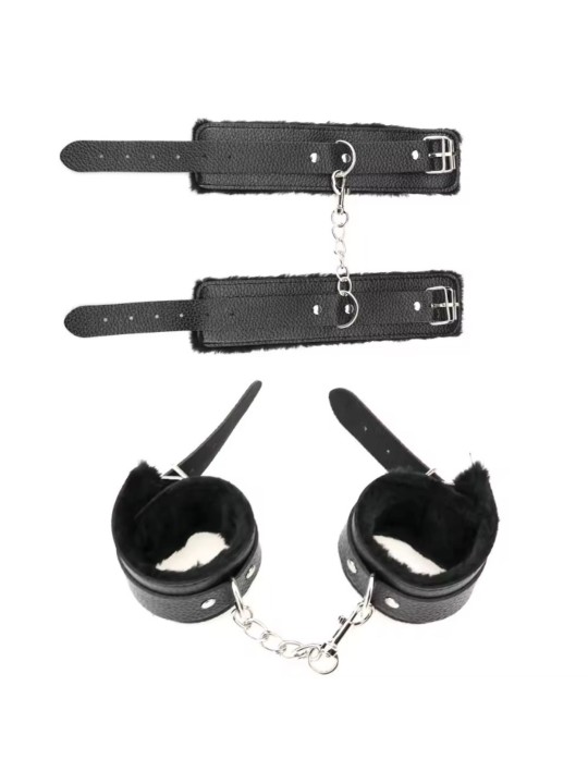 ESPOSAS DE CUERO Y FELPA NEGRO